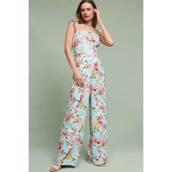 Anthropologie ADELYN RAE Floral Flutter Jumpsuit Ruffle Summer Vacation Medium - Picture 1 of 15